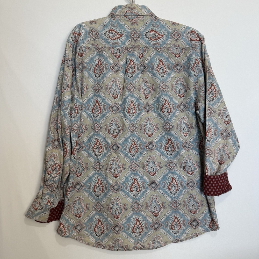 Indigo Palms Shirt Mens Large Maroon Blue Khaki Button Down Cotton Paisley - Picture 8 of 8